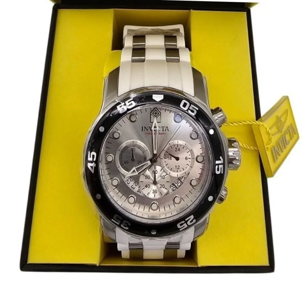 Invicta Pro Diver 20290 Mens Chronograph Watch‎ White Silicone Silver Dial 48mm